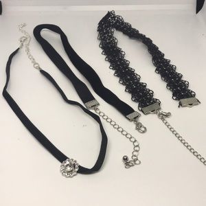 Black Fabric Chokers - Set of 3 (12-16”)